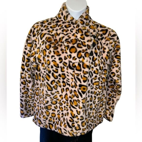 Playing for Keeps Faux Fur Leopard Print Pullover Sweater Womens Size Large NWOT - Picture 6 of 13
